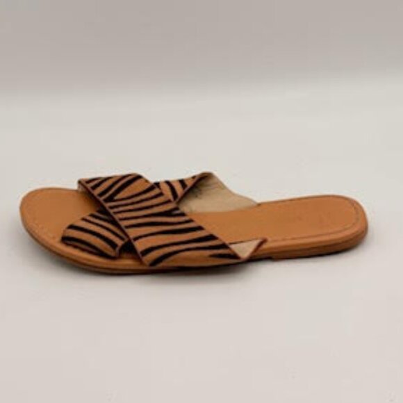 Melrose Ave Zebra Print Crisscross Slide Sandals Tan/Black Women’s Size 7 - Picture 5 of 8